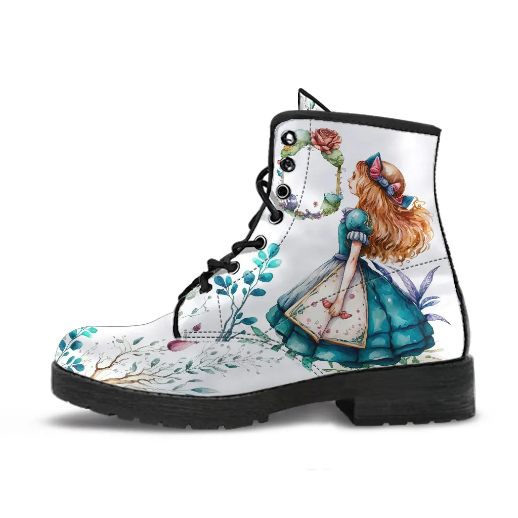 White Alice in Wonderland Ankle Boots