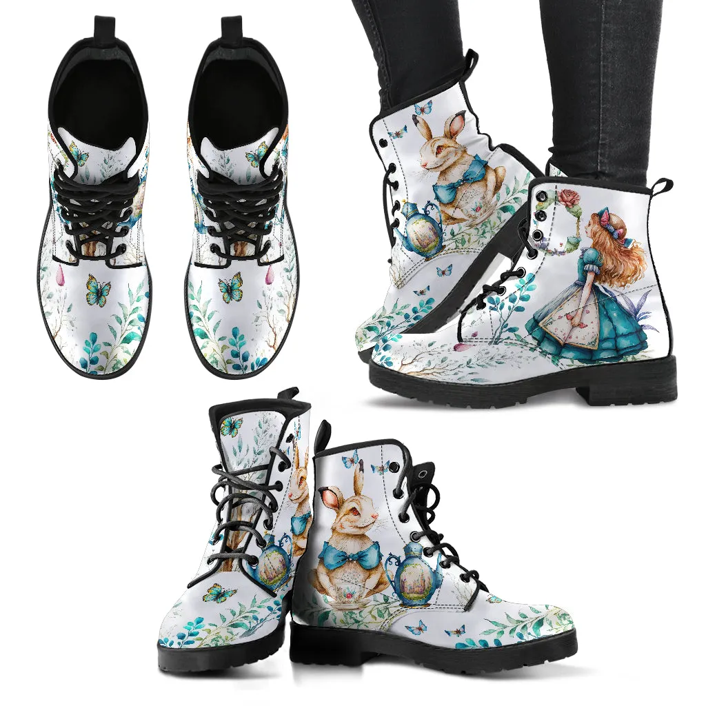 White Alice in Wonderland Ankle Boots