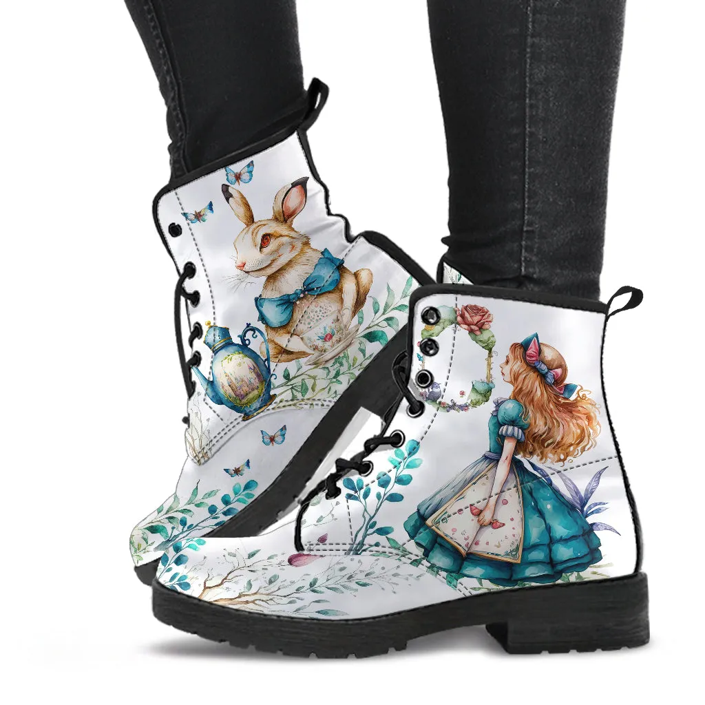 White Alice in Wonderland Ankle Boots