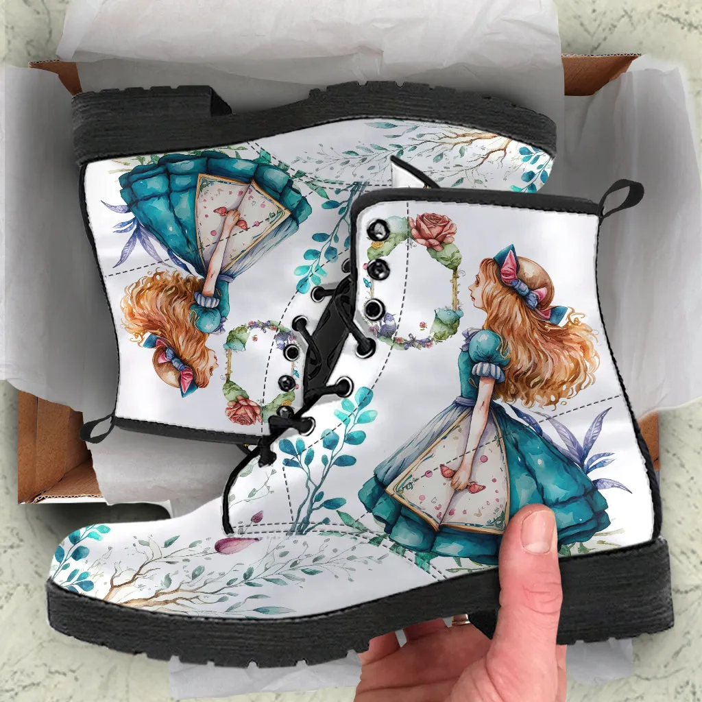 White Alice in Wonderland Ankle Boots
