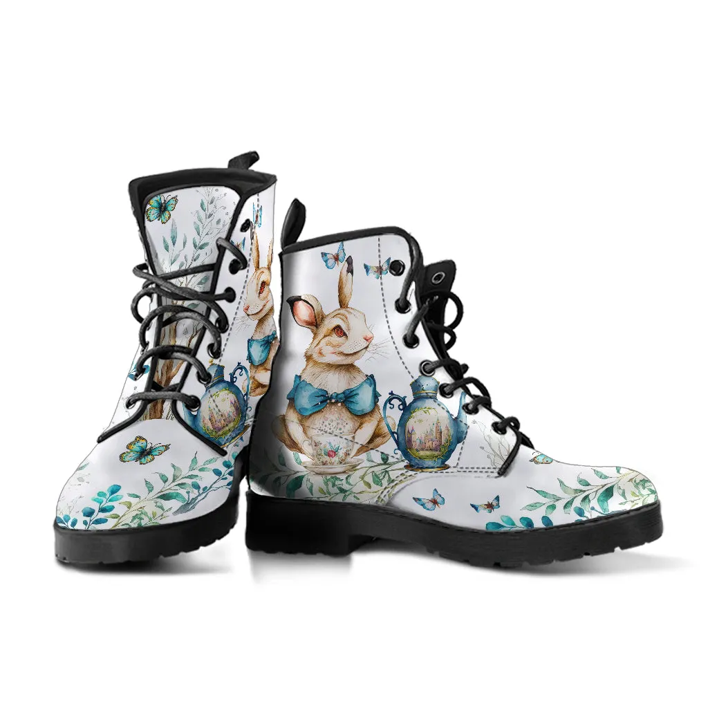 White Alice in Wonderland Ankle Boots