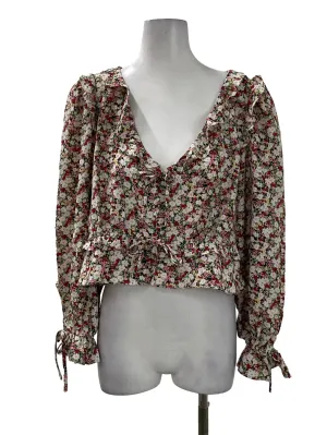 White Floral Front Tie Top