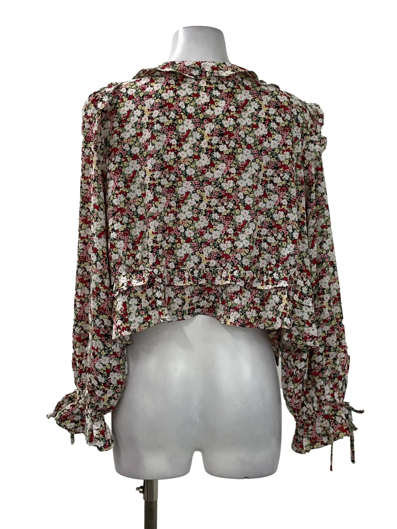 White Floral Front Tie Top