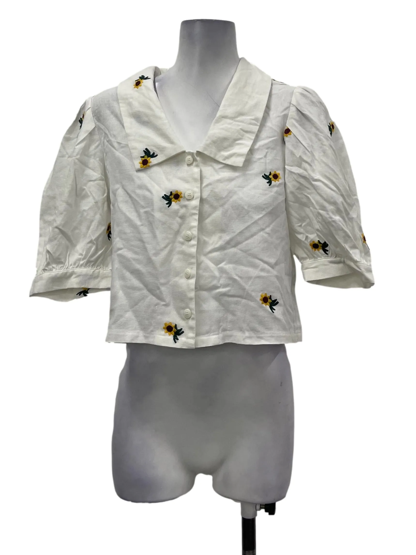 White Floral Print Allover Blouse
