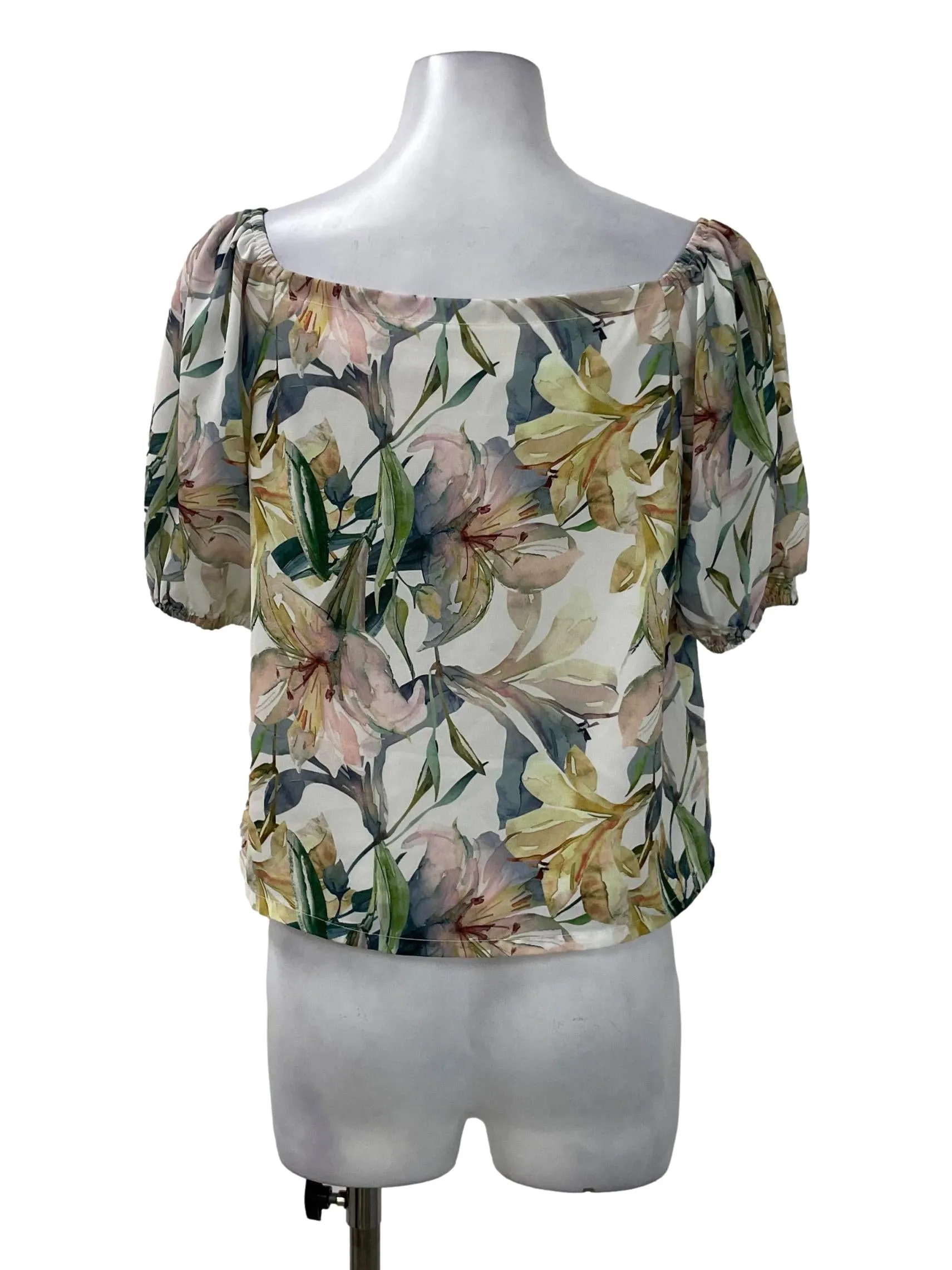 White Floral Square Neck Top