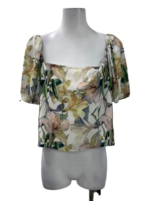 White Floral Square Neck Top