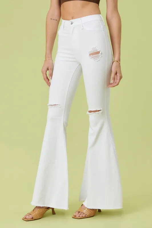 White High-Rise Flare Jean Pants
