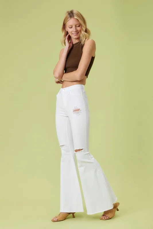 White High-Rise Flare Jean Pants