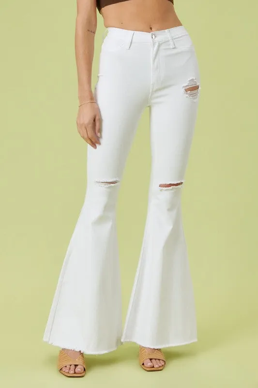 White High-Rise Flare Jean Pants
