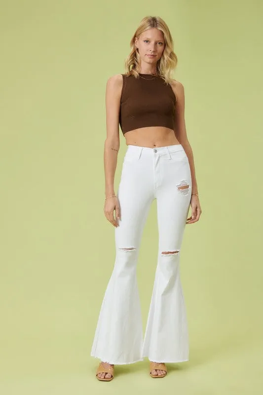 White High-Rise Flare Jean Pants