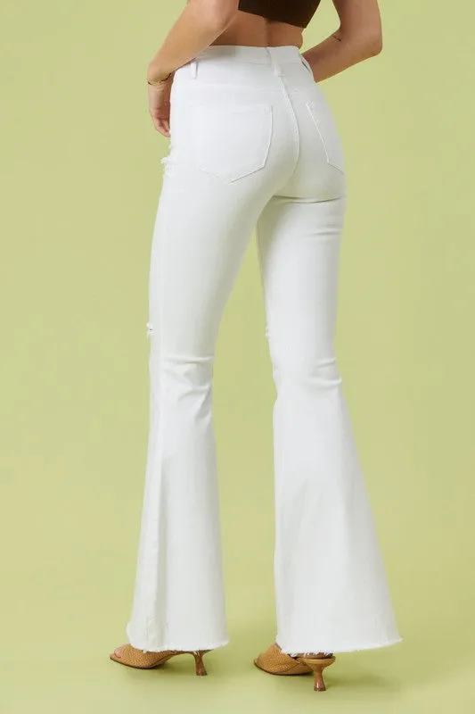 White High-Rise Flare Jean Pants