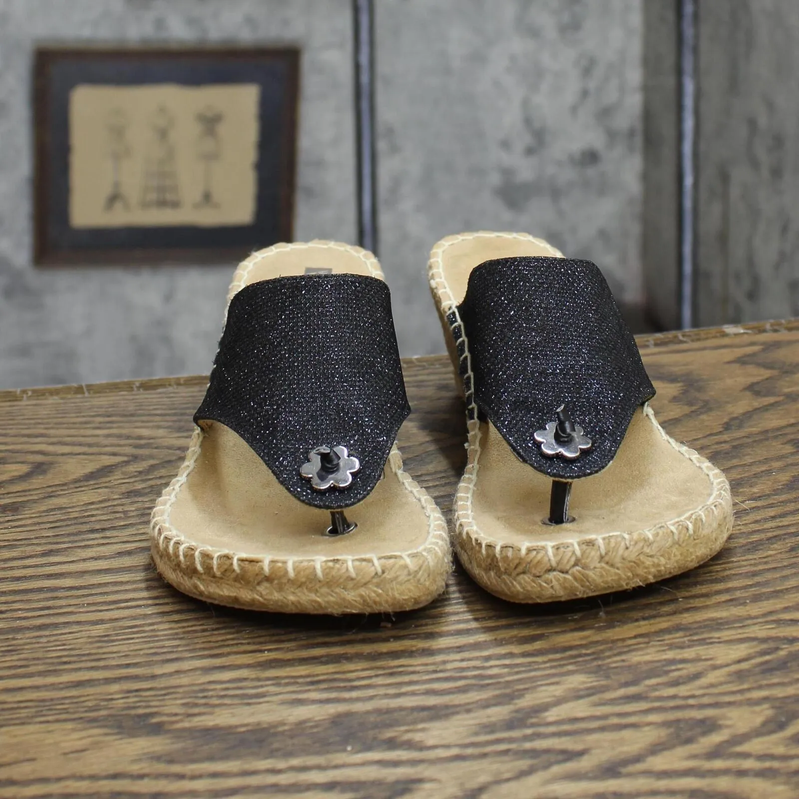 White Mountain Womens Thong Baywatch Espadrille Sandals 1853542 Black 6M
