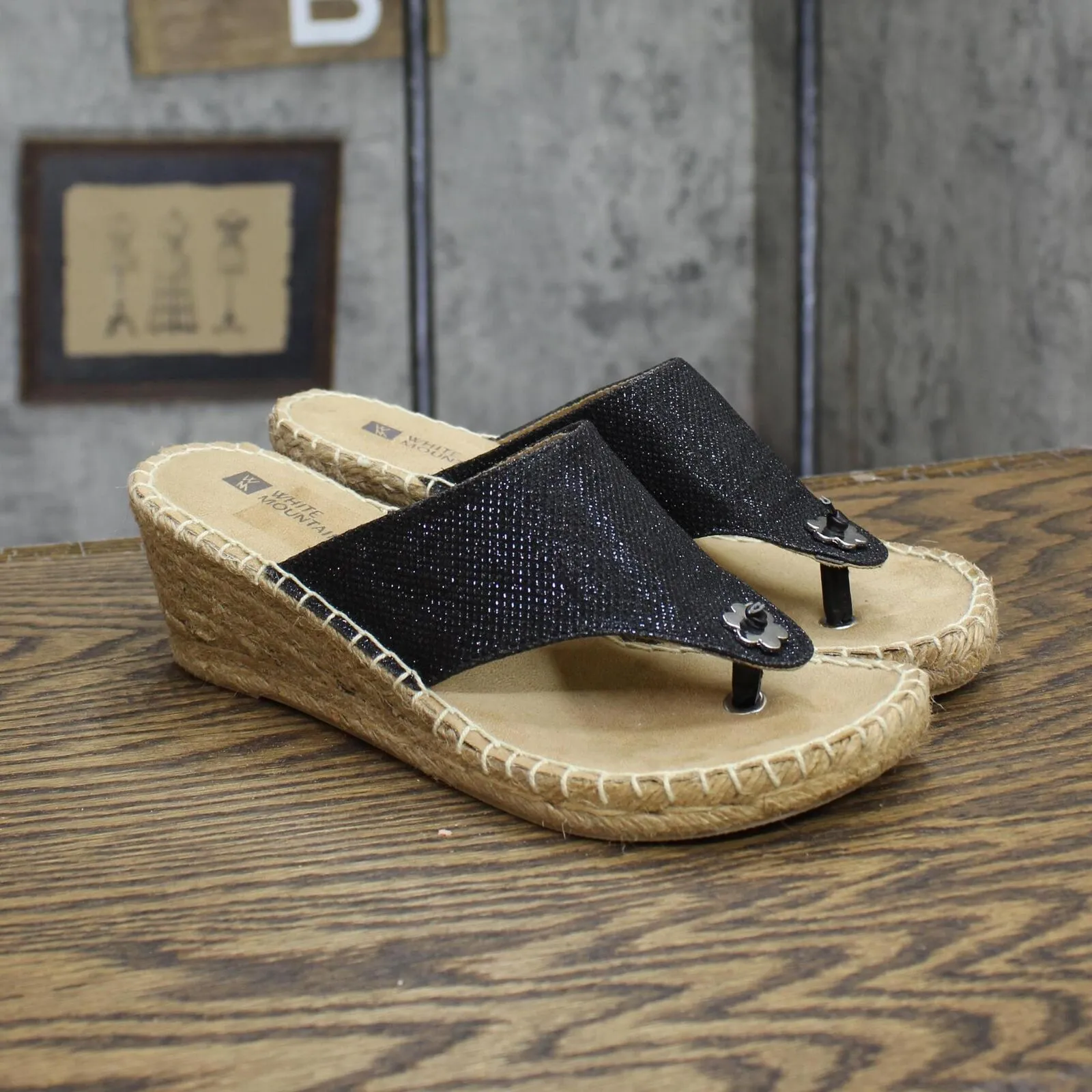 White Mountain Womens Thong Baywatch Espadrille Sandals 1853542 Black 6M