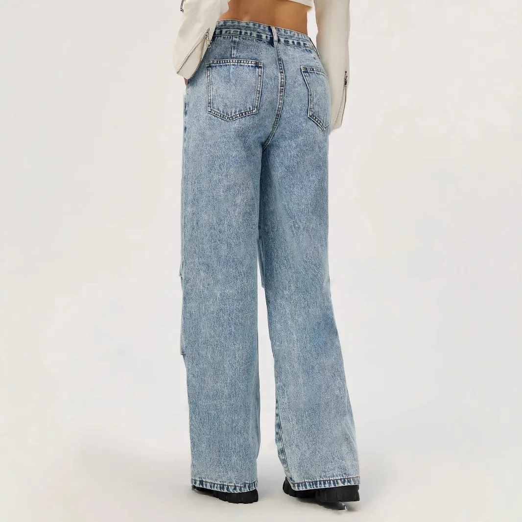 Women Casual Straight Leg Wide Leg Jeans