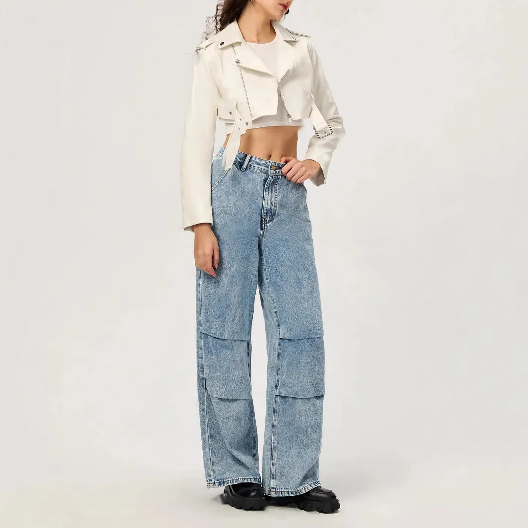 Women Casual Straight Leg Wide Leg Jeans