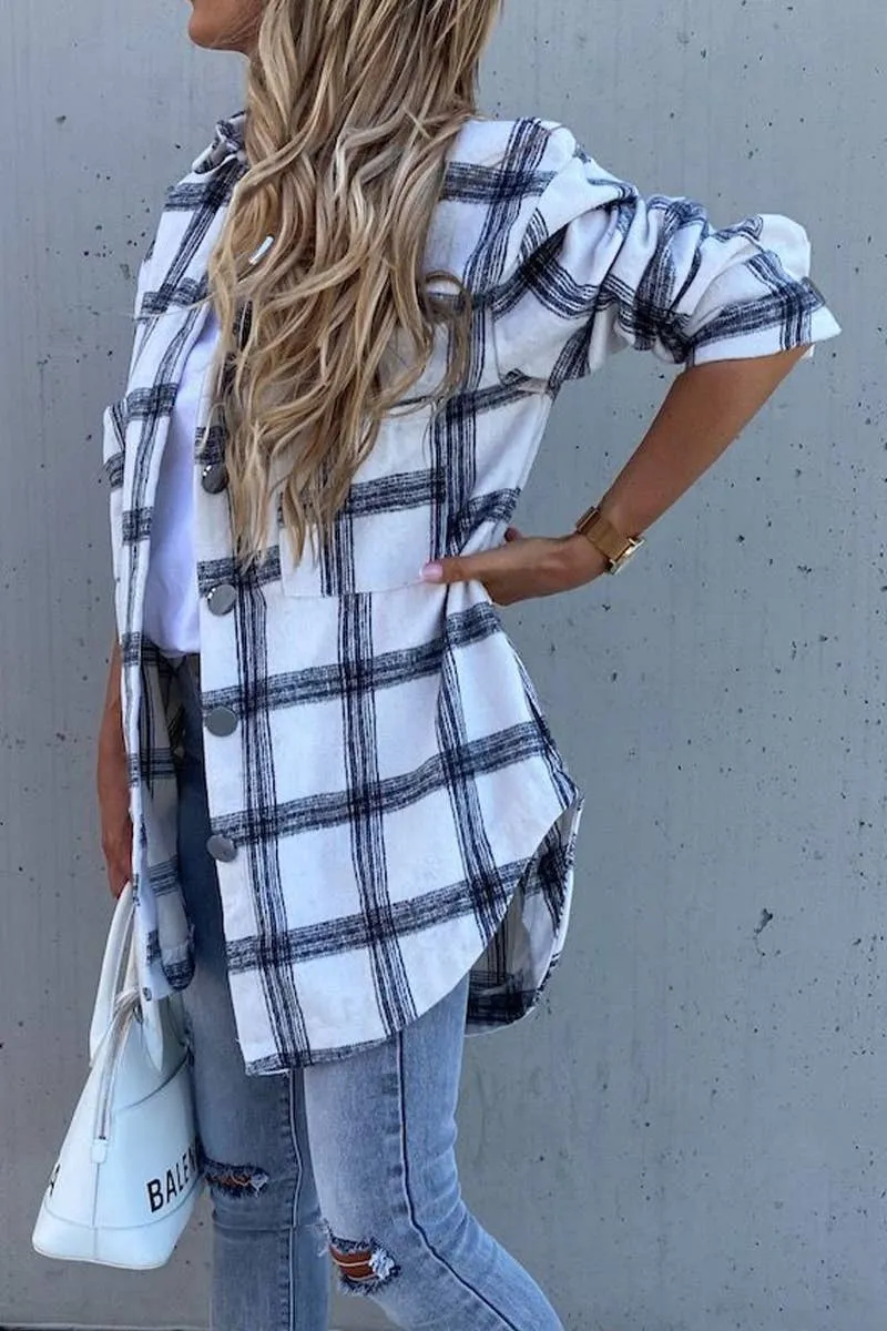 Women Plaid Pattern Oversized  Buttoned Shacket