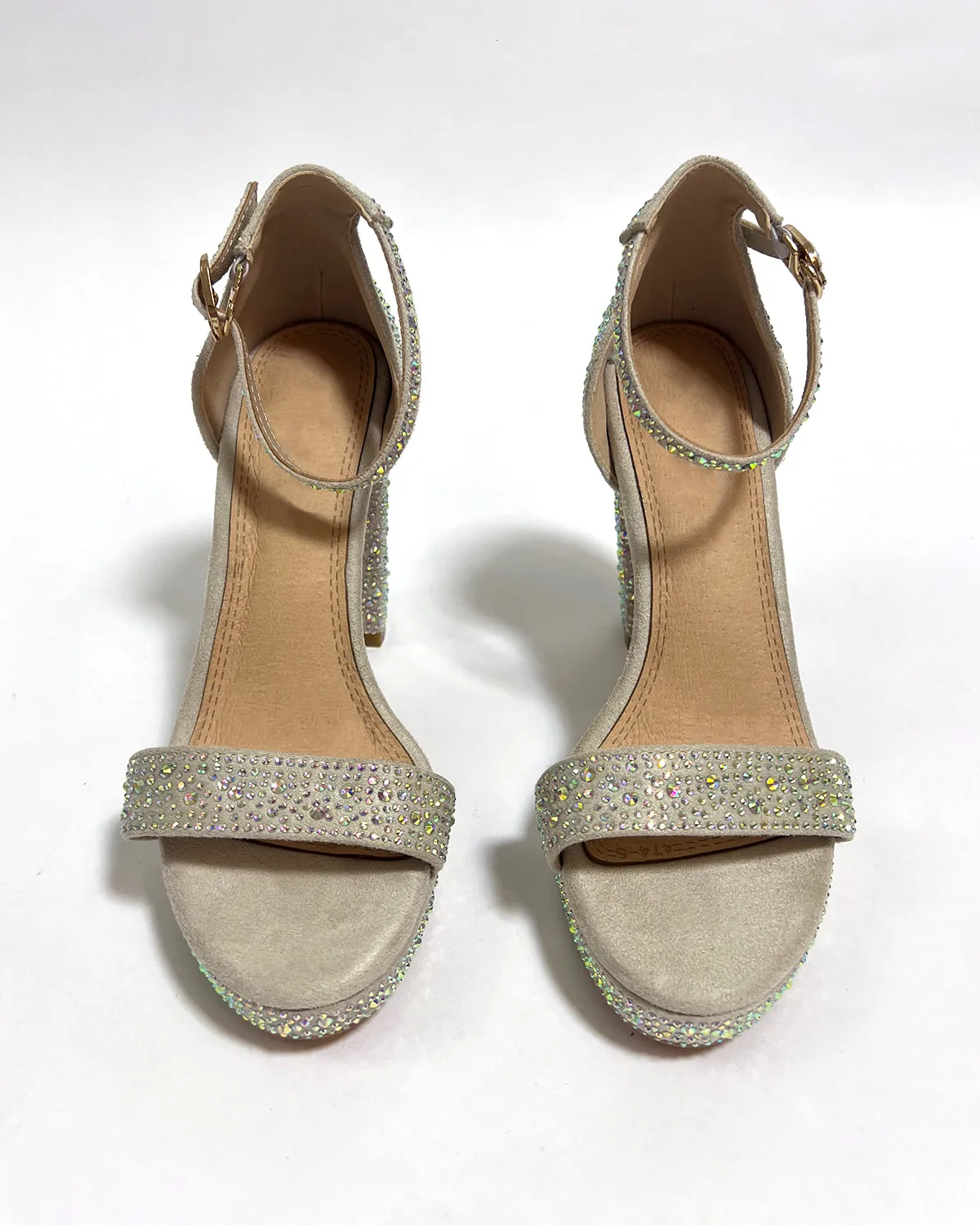 Women platform chunky heel AB rhinestone sandals