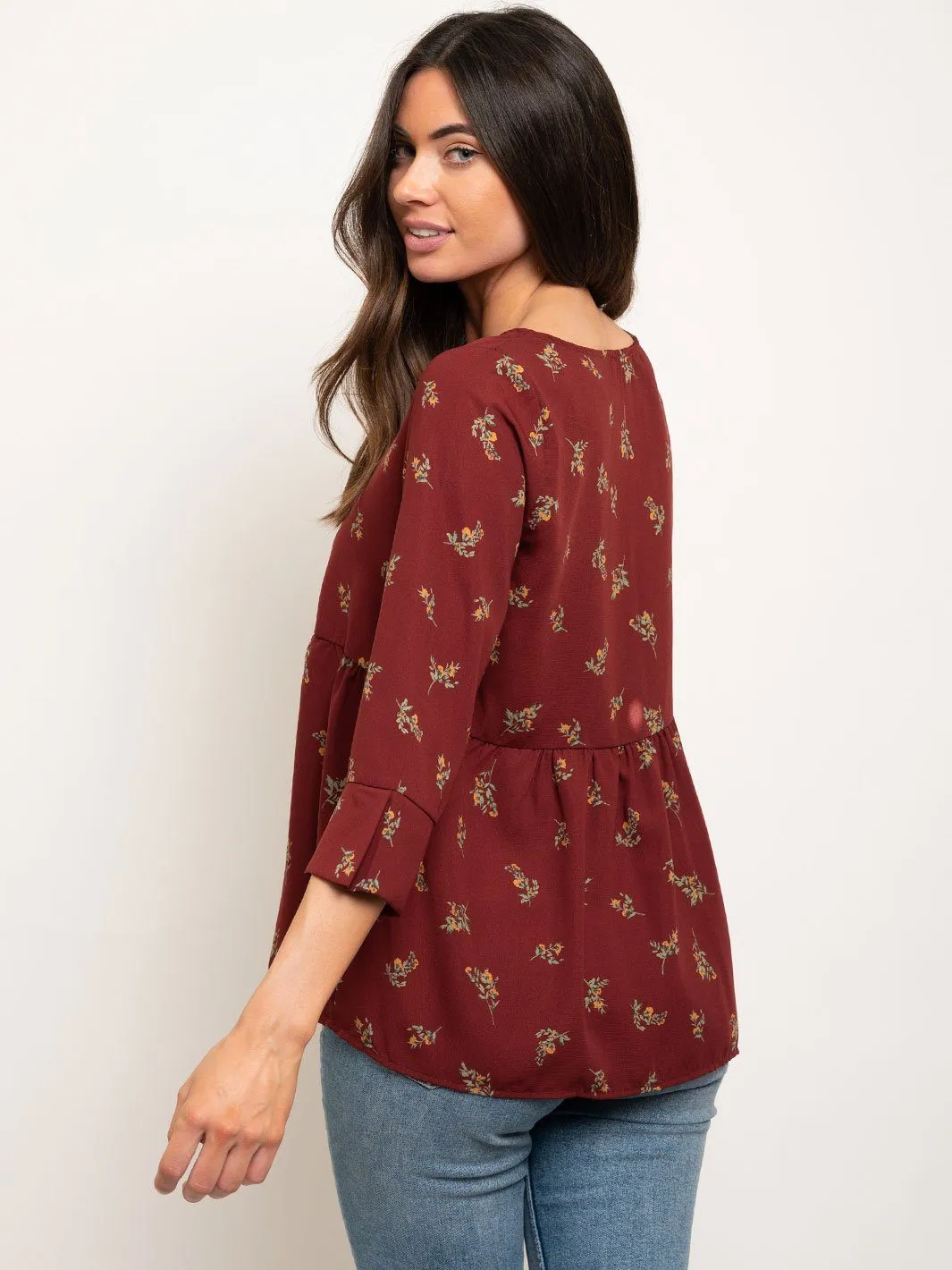 WOMEN'S 3/4 SLEEVES FLORAL TOP