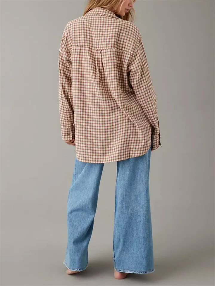 Women's Casual Long Sleeve Button Plaid Blouses