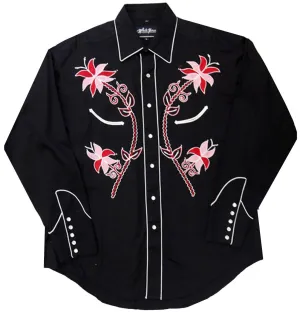 Women's Embroidered Western Shirt: White Horse Floral Design