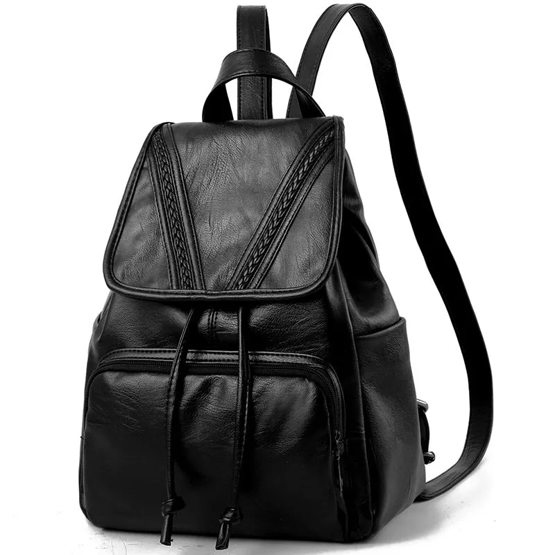 Women's Fashion Trendy Soft Leather Preppy Style Large Backpacks