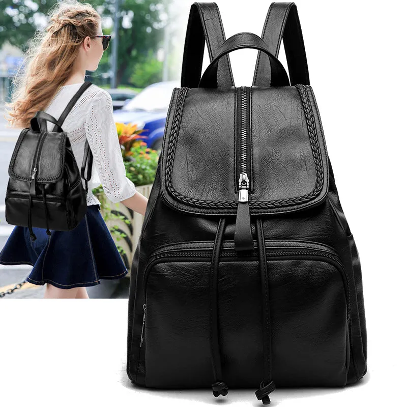Women's Fashion Trendy Soft Leather Preppy Style Large Backpacks