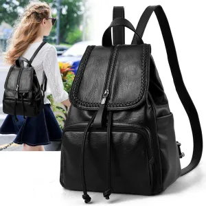 Women's Fashion Trendy Soft Leather Preppy Style Large Backpacks