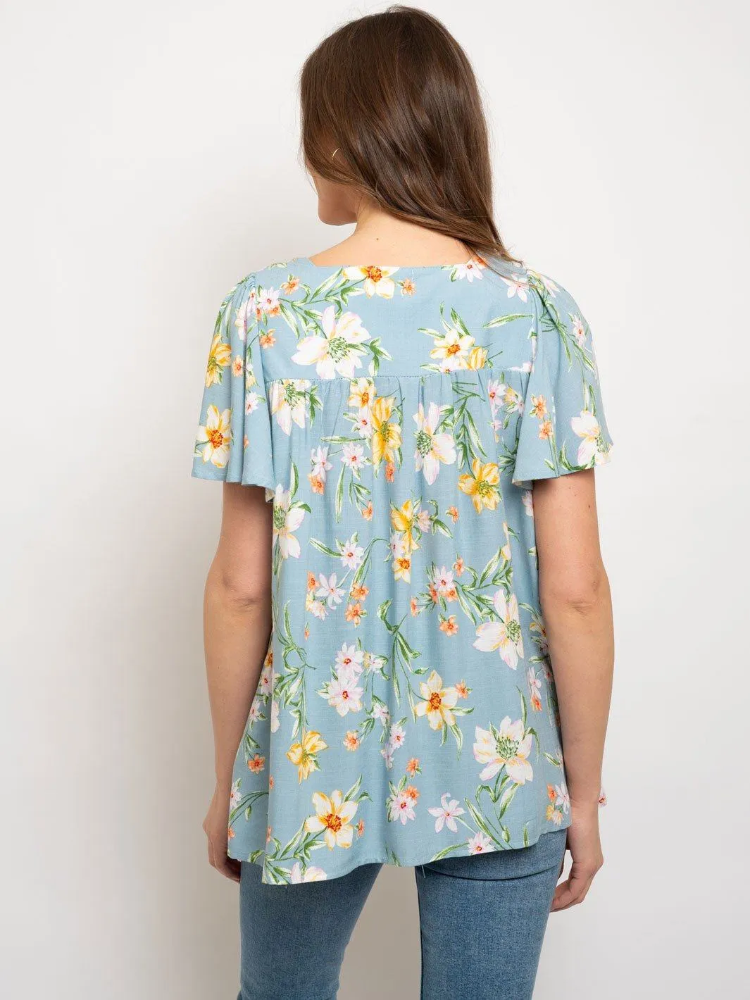 WOMEN'S FLORAL SHORT SLEEVE TOP