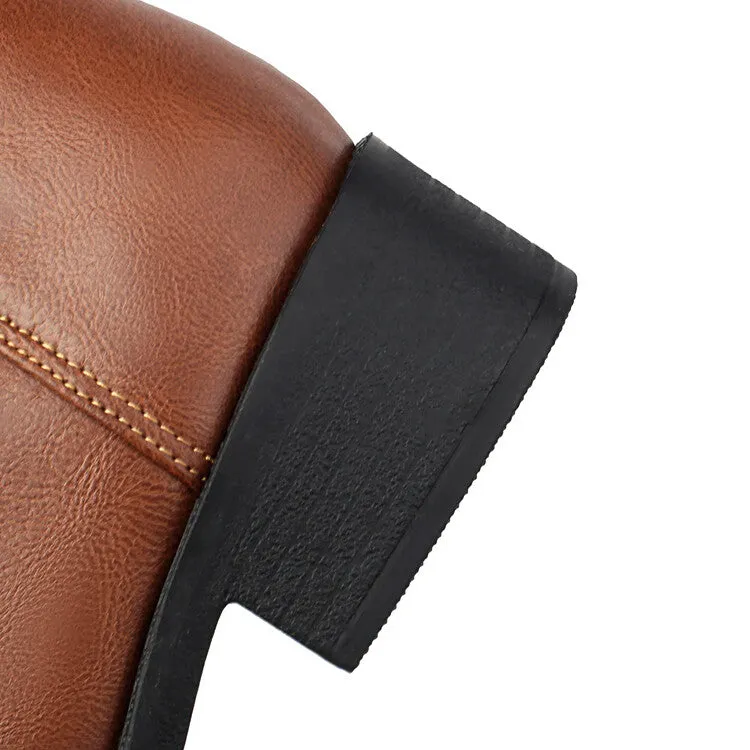 Women's Lace-Up Square Toe Low Heel Short Boots