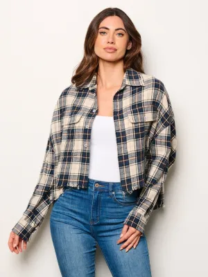 WOMEN'S LONG SLEEVE BUTTON UP PLAID TOP
