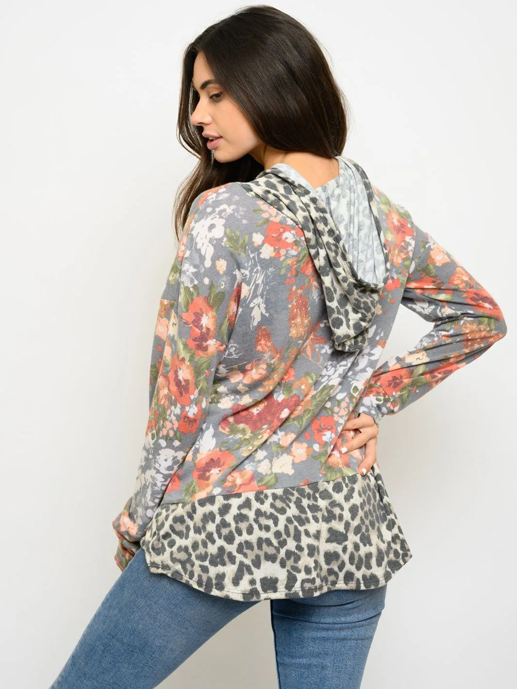 WOMEN'S LONG SLEEVE FLORAL HOODIE TOP