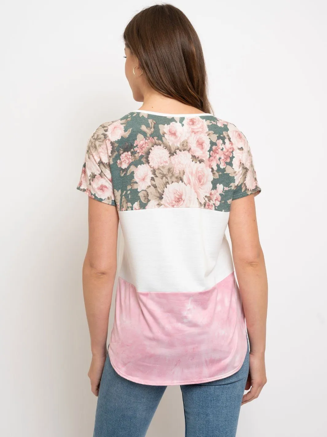WOMEN'S MULTI PRINT SHORT SLEEVE TOP