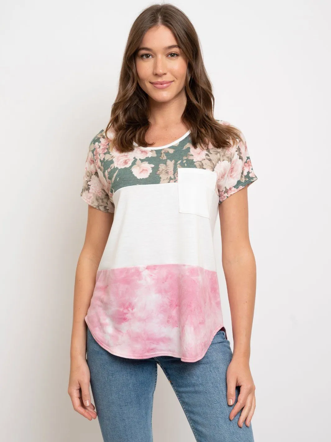 WOMEN'S MULTI PRINT SHORT SLEEVE TOP