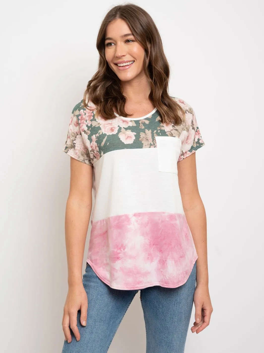 WOMEN'S MULTI PRINT SHORT SLEEVE TOP