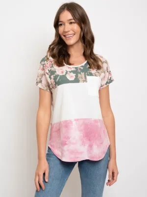 WOMEN'S MULTI PRINT SHORT SLEEVE TOP