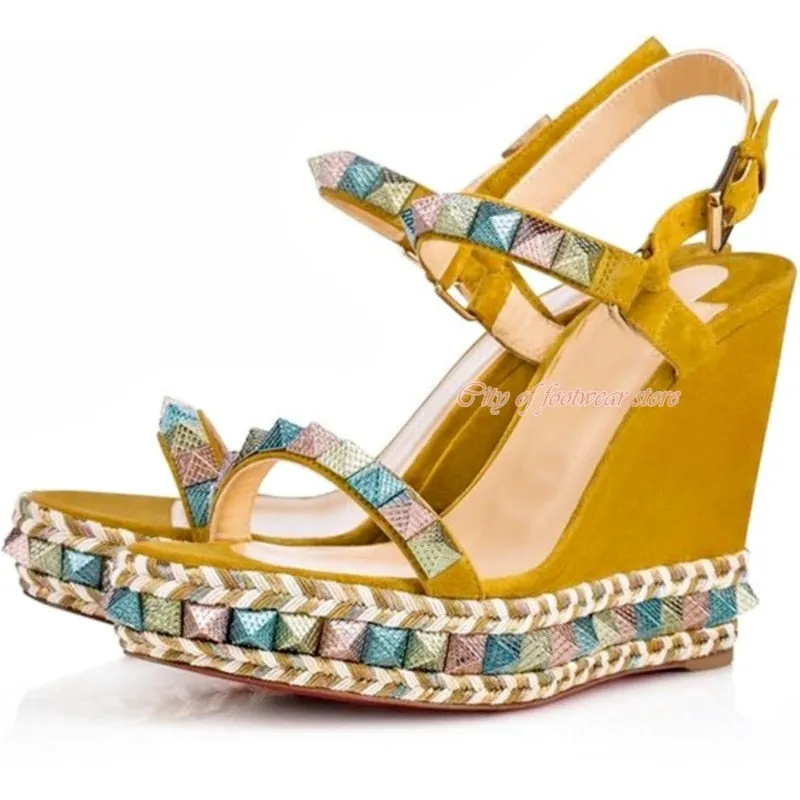 Women's Open Toe Platform Stud Espadrille Wedges Sandals Ankle Strap High Heeled Pump Luxury Designer Summer Beach Shoes Red