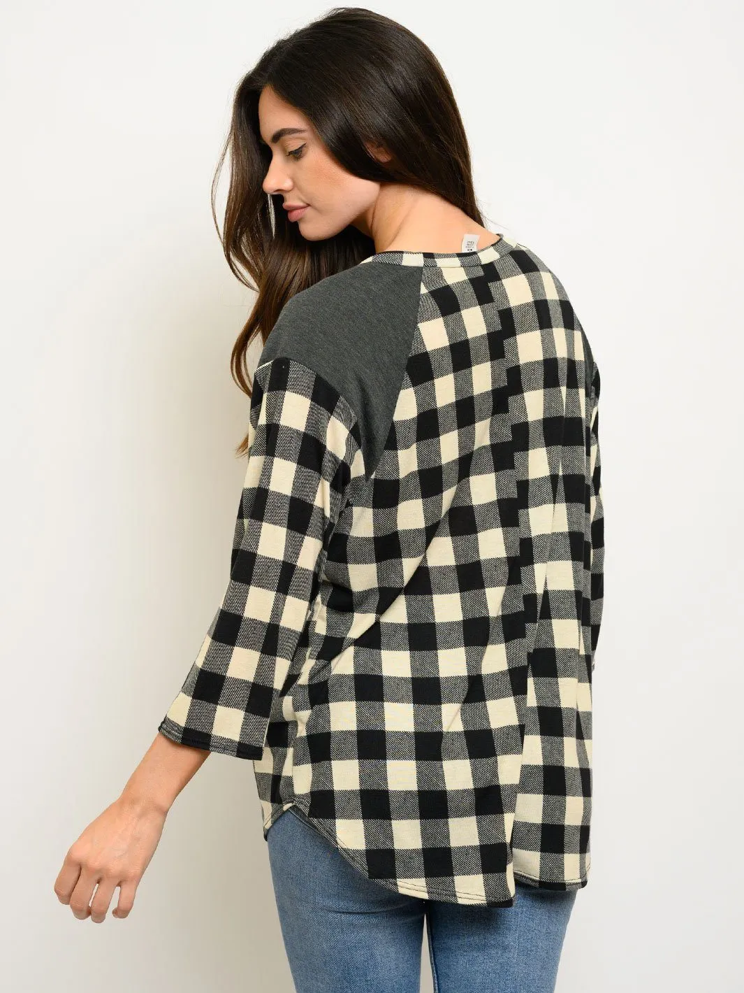 WOMEN'S PLAID 3/4 SLEEVES TOP