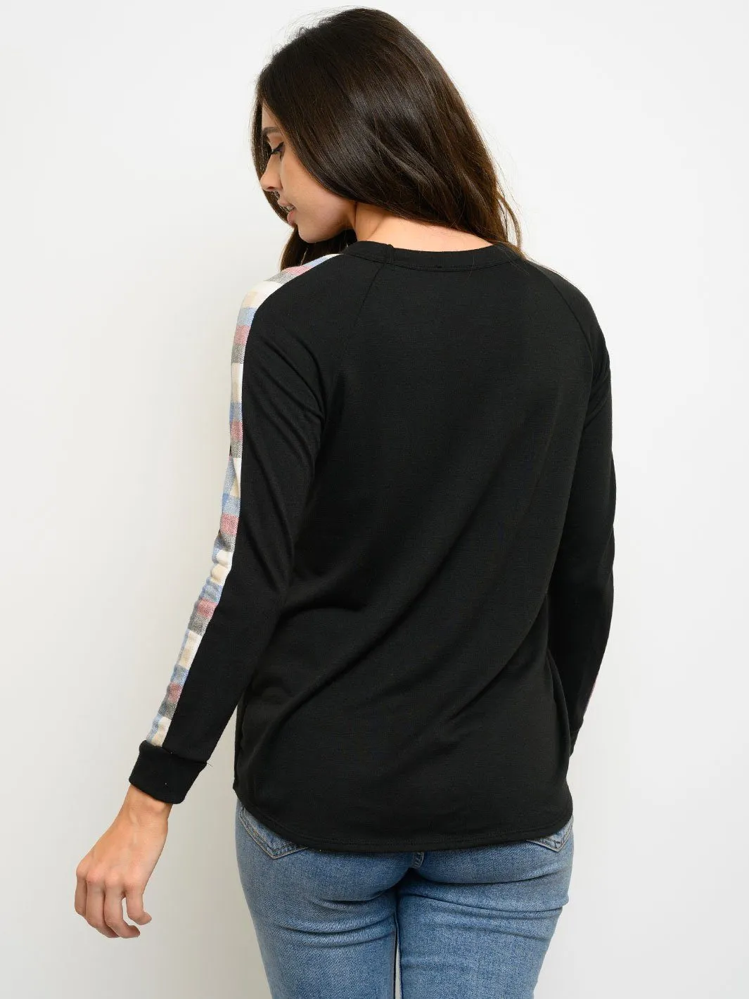WOMEN'S PLAID LONG SLEEVE FRONT POCKET TOP