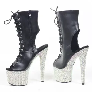 Women's Pole Dance Boots 17CM Super High Heel With Platform Peep-toe Sexy Ankle Boots