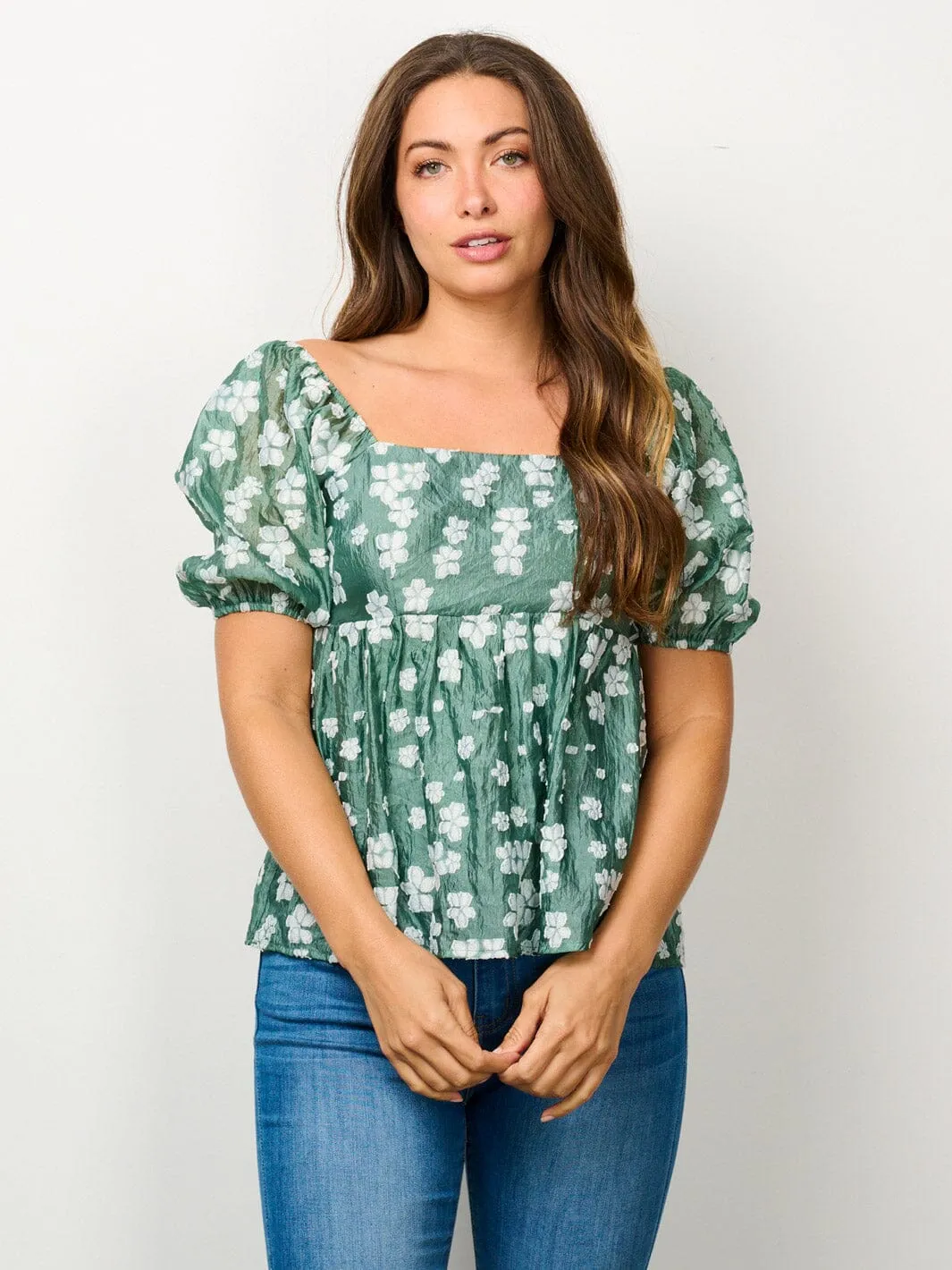 WOMEN'S SHORT SLEEVE EMBROIDERY FLORAL BLOUSE TOP