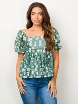 WOMEN'S SHORT SLEEVE EMBROIDERY FLORAL BLOUSE TOP