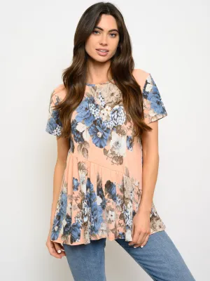 WOMEN'S SHORT SLEEVE FLORAL PRINT TUNIC TOP