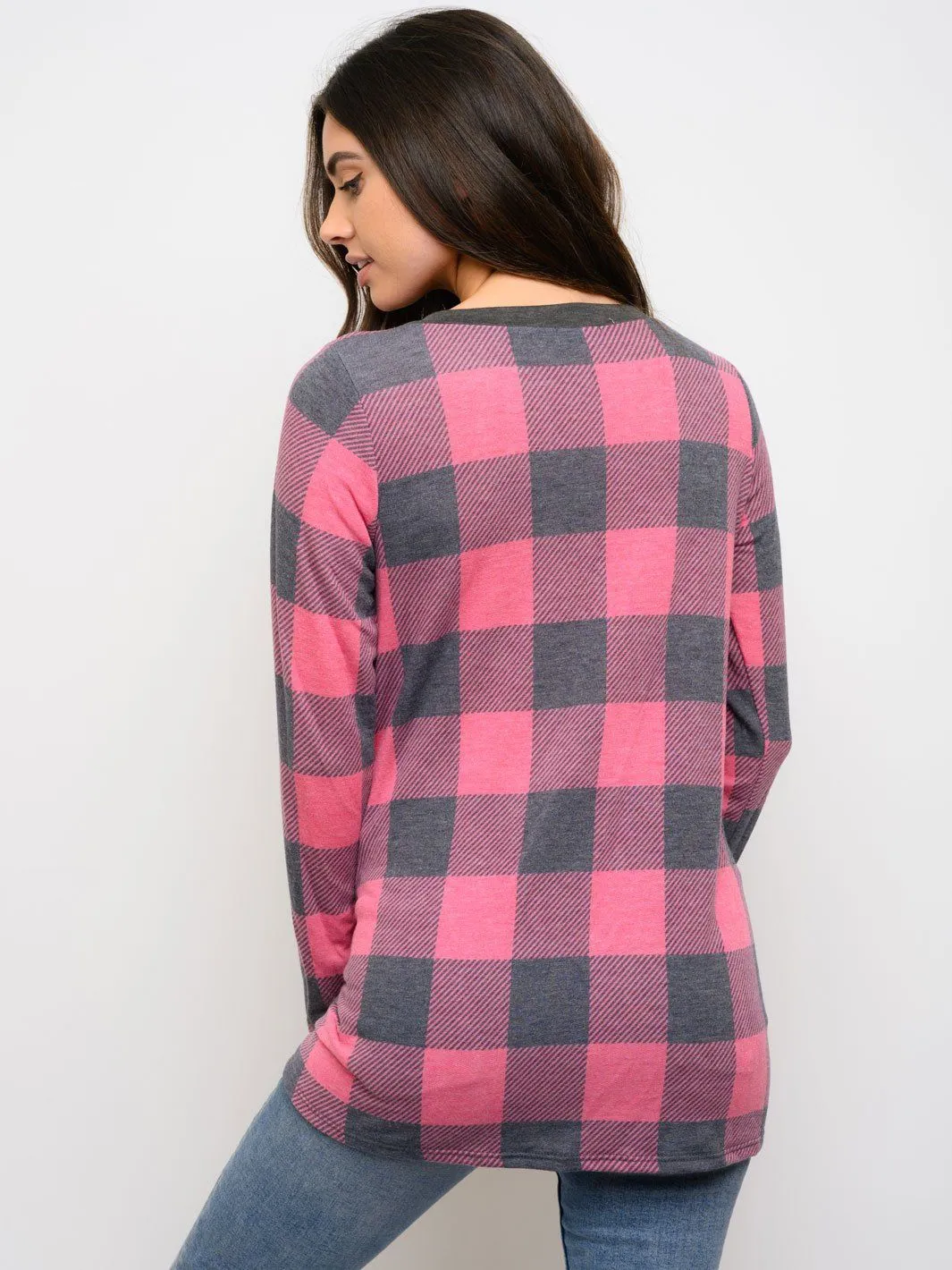 WOMEN'S TUNIC PLAID PRINT LONG SLEEVE TOP