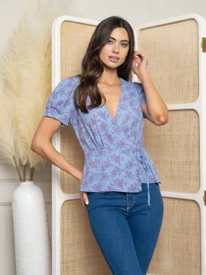 WOMEN'S V-NECK FLORAL WRAP TOP