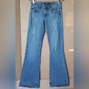 Women's Vigoss Jeans Ripped Distressed Flared Bell Bottom Size 1 Medium Wash