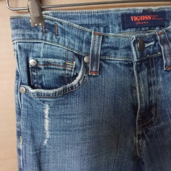 Women's Vigoss Jeans Ripped Distressed Flared Bell Bottom Size 1 Medium Wash