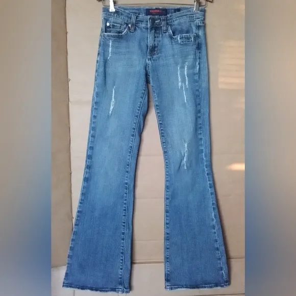 Women's Vigoss Jeans Ripped Distressed Flared Bell Bottom Size 1 Medium Wash