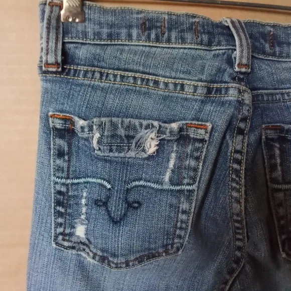 Women's Vigoss Jeans Ripped Distressed Flared Bell Bottom Size 1 Medium Wash