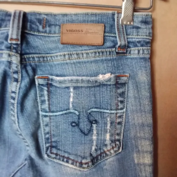 Women's Vigoss Jeans Ripped Distressed Flared Bell Bottom Size 1 Medium Wash