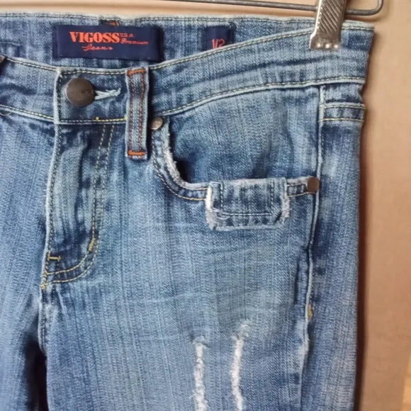 Women's Vigoss Jeans Ripped Distressed Flared Bell Bottom Size 1 Medium Wash